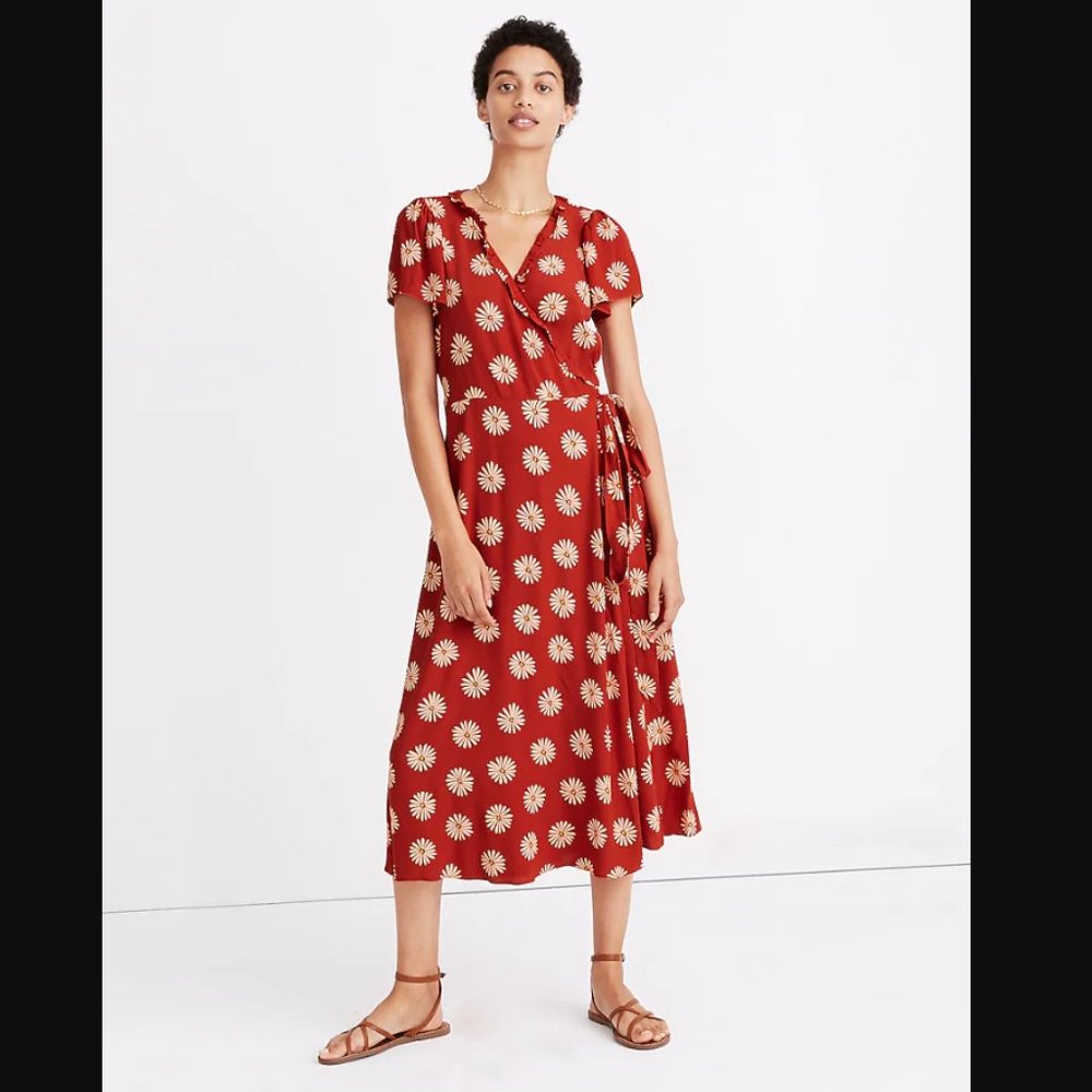 Madewell Ruffle-Edge Wrap Midi Dress in Daisy Daydream